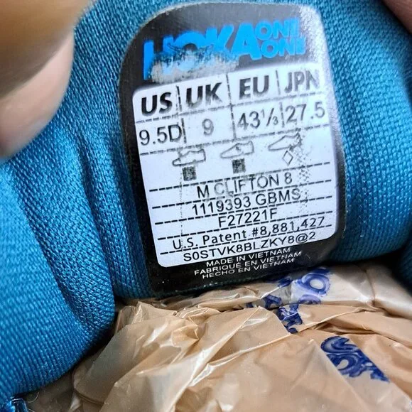 Size 9.5D Men Hoka One One Clifton 8 running shoes in the Goblin Blue - Picture 7 of 12